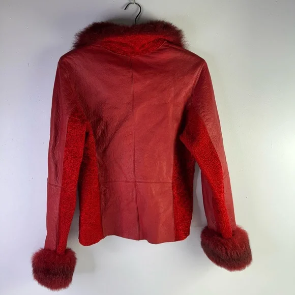 Vintage Pellacci European Sheepskin shearling faux fur fluffy sleeves jacket L